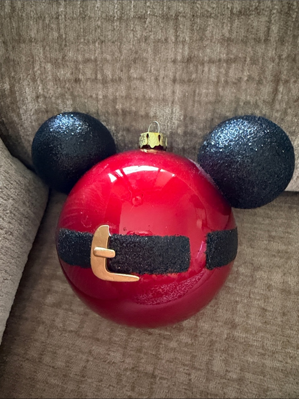 Disney Red and Black Mickey Ear Holiday Ornament with Gold Buckle